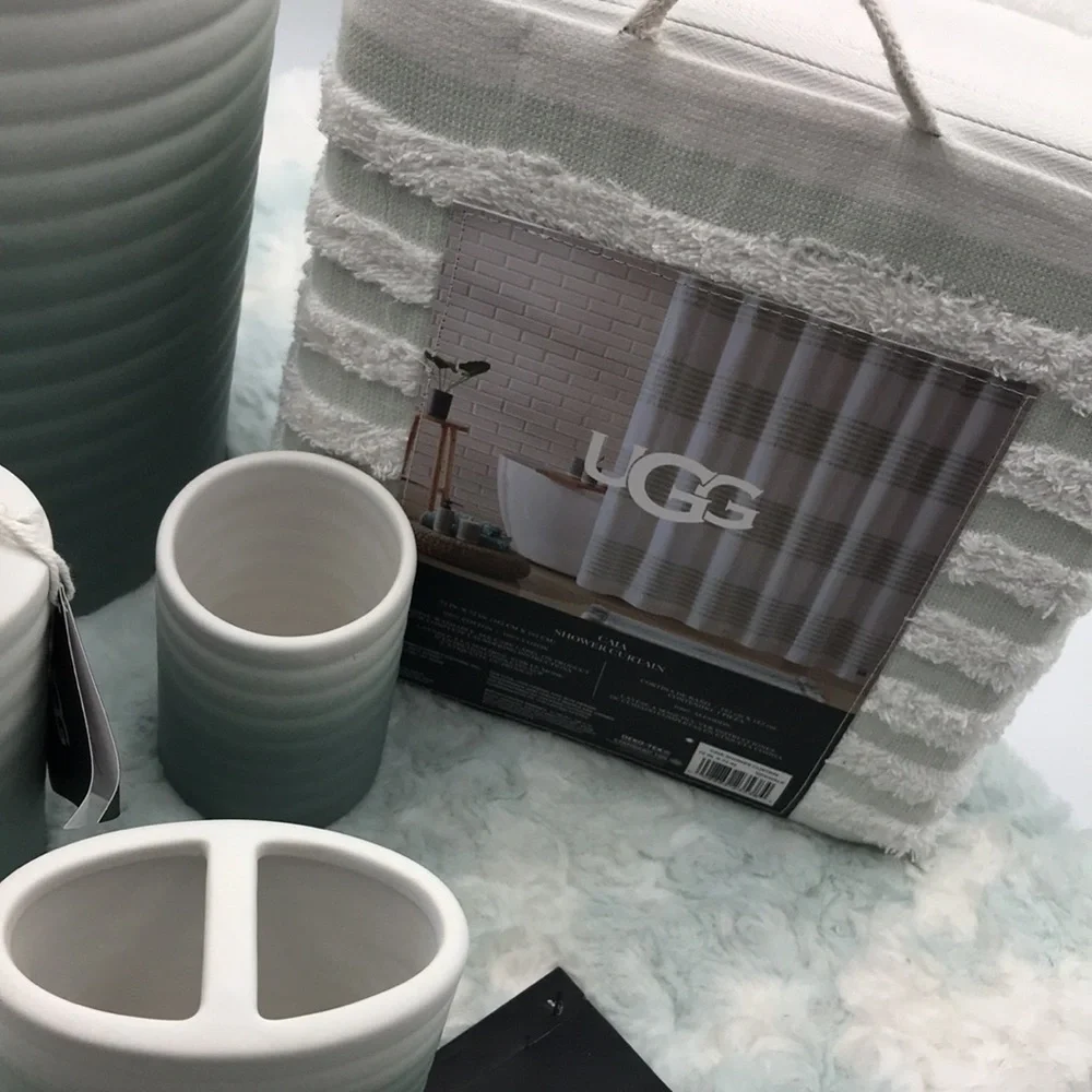 6 Pc Set Ugg Fluff Ombre Ceramic Bath Set Marissa Bath Mat Caia Shower Curtain